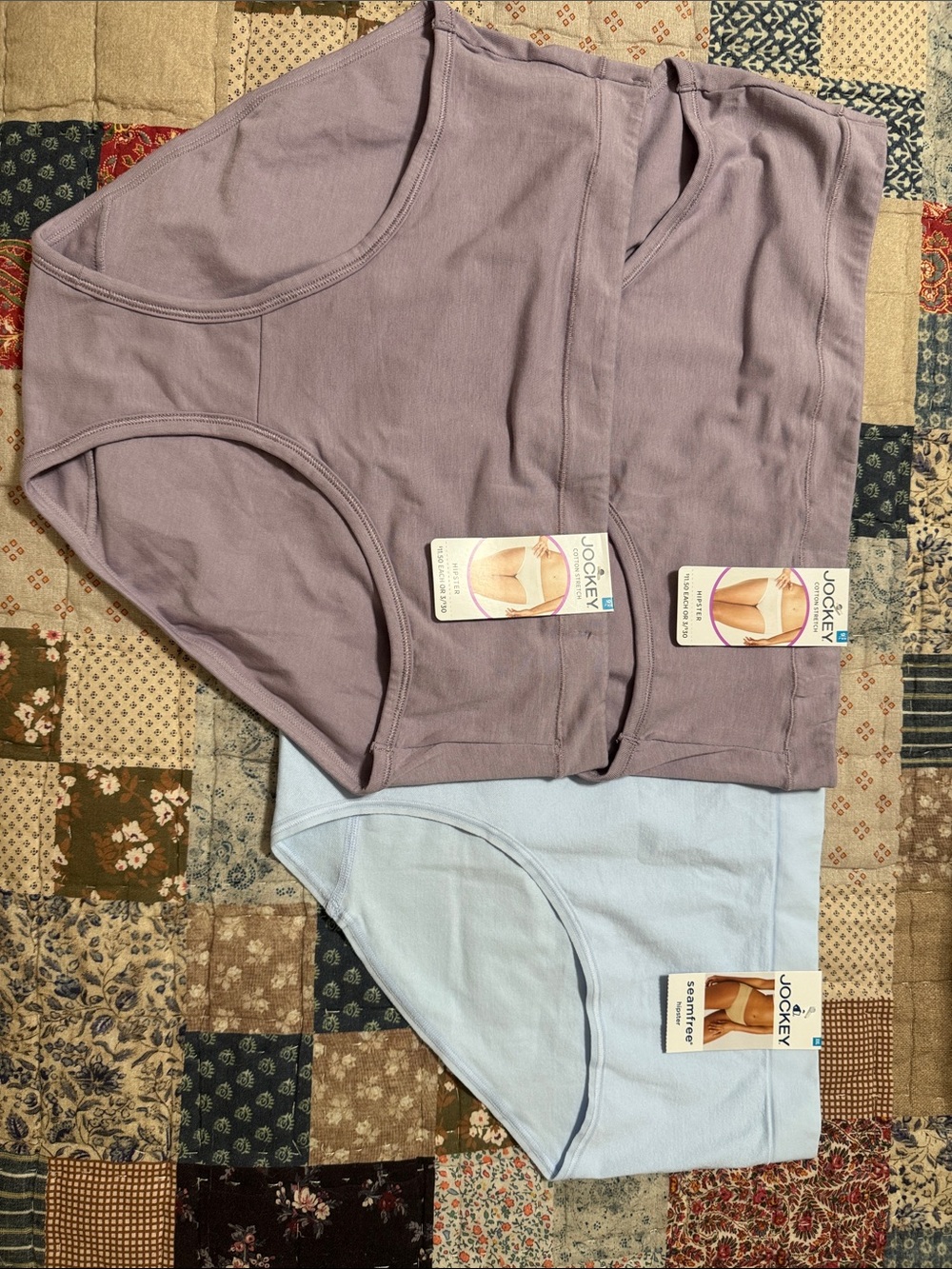NWT- Jockey Cotton Hipster Briefs Set of 3 - Lavender & Light Blue, size XXL